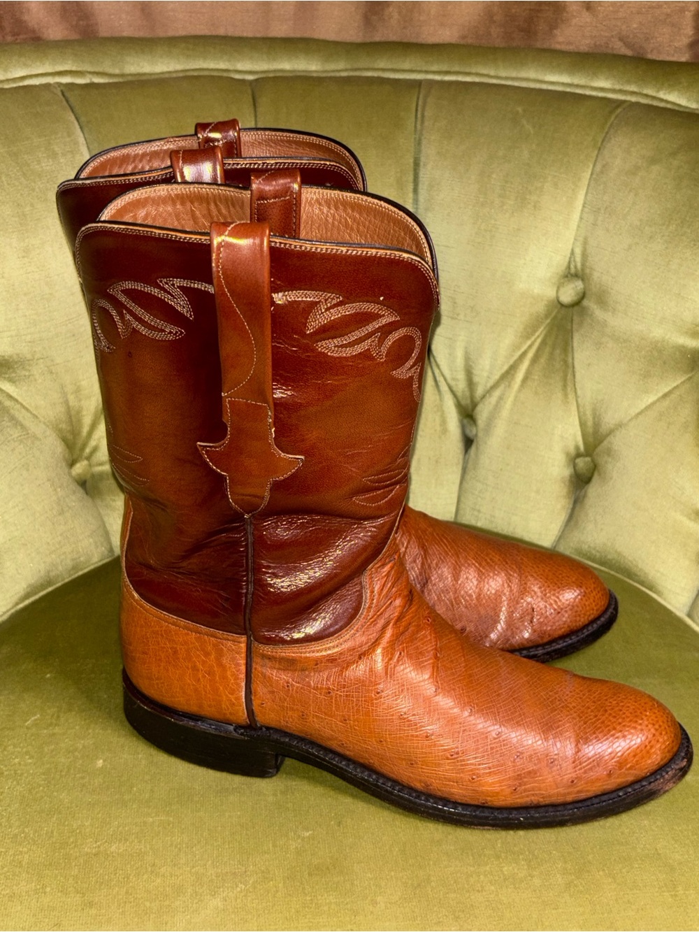 Unbranded Custom Ostrich Roper Western Cowboy Boots Style L1107 Cognac Size 9D